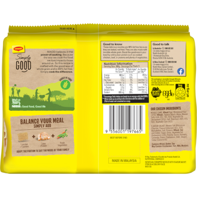MAGGI 2 Minute Noodles Wholegrain Chicken Flavour 5 pack - Back of pack