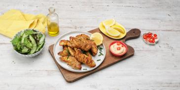 Three Cheese and Garlic Chicken Dippers with Spicy Mayo