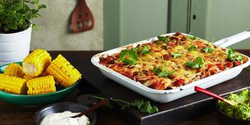 Beef & Bean Enchilada Bake